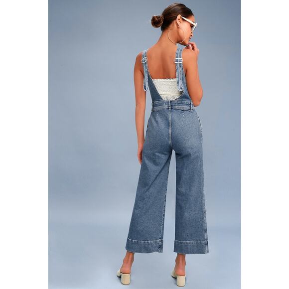 Free People A-Line Medium Wash Overalls Size 4 - Picture 2 of 8